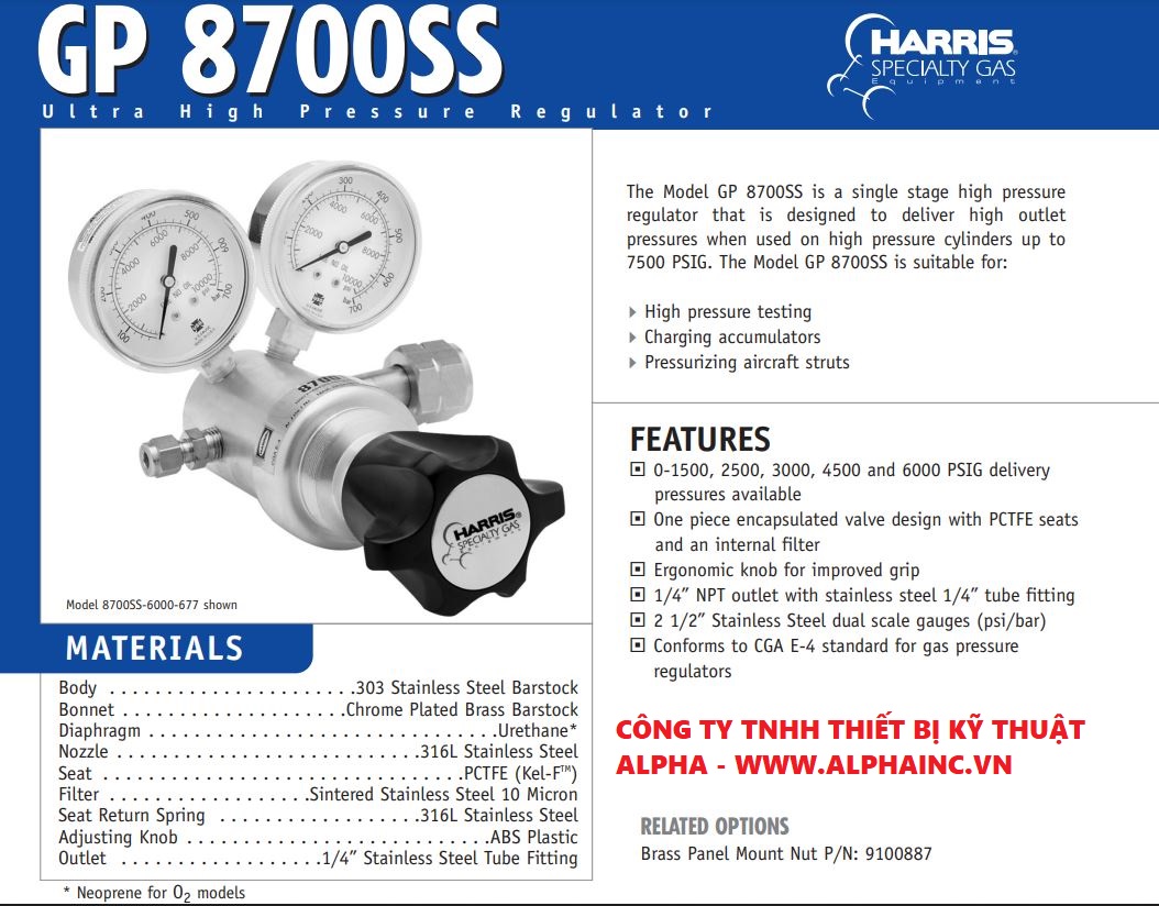 Van giảm áp Harris 8700SS-3000-000 (PN 3200701)