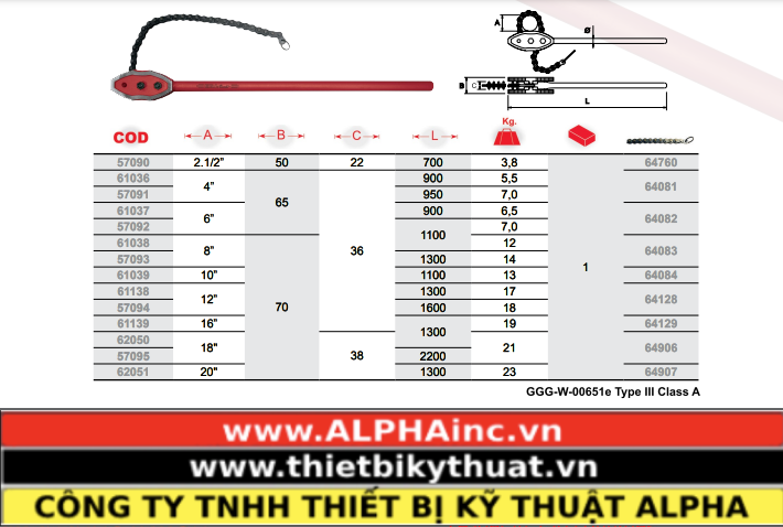 Mỏ lết xích Ega Master 61039