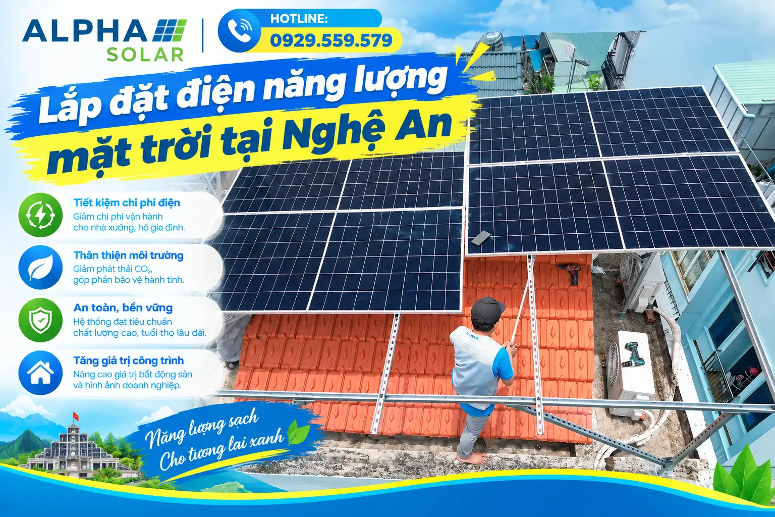 Lắp đặt điện năng lượng mặt trời tại Nghệ An